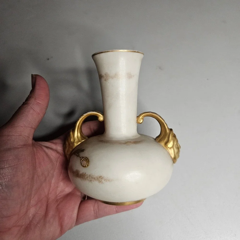 Antique Royal Worcester Miniature Bud Vase Gilt Botanical Figural Handles 880